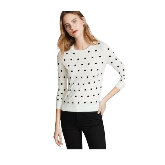 Theory Crewneck Polka Dot Merino Wool Sweater Ivory and Black Size Small - Picture 1 of 9